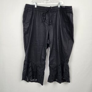 NWT Lane Bryant Eyelet Ruffle Hem Ankle Pants Black Size 22/24